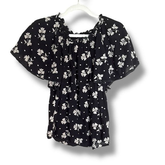 La Vie Rebecca Taylor Cotton Ruffle Off the Shoulder Floral Blouse Medium - Picture 1 of 5